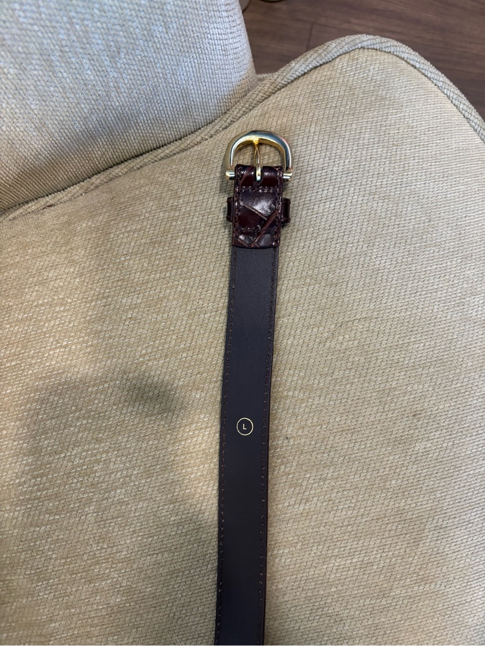 J. Crew Dark Brown Croc-Embossed Leather Belt with Gold Buckle - Picture 2 of 4